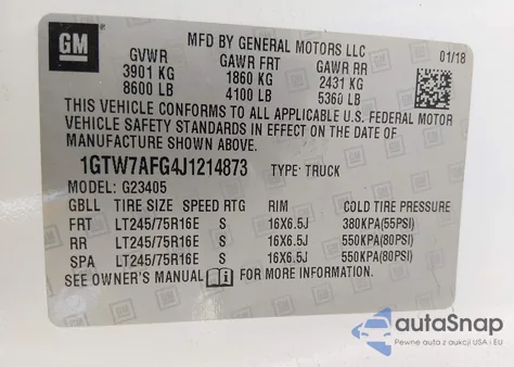 2018 GMC Savana 2500 Work Van from USA, damaged, VIN 1GTW7AFG4J1214873